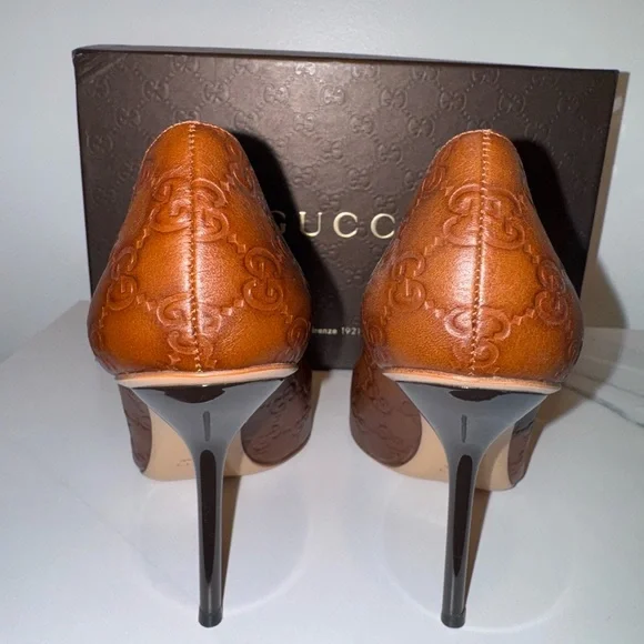 Gucci Guccissima High Heel Peep Toe Leather Pumps - 38 - Picture 6 of 9